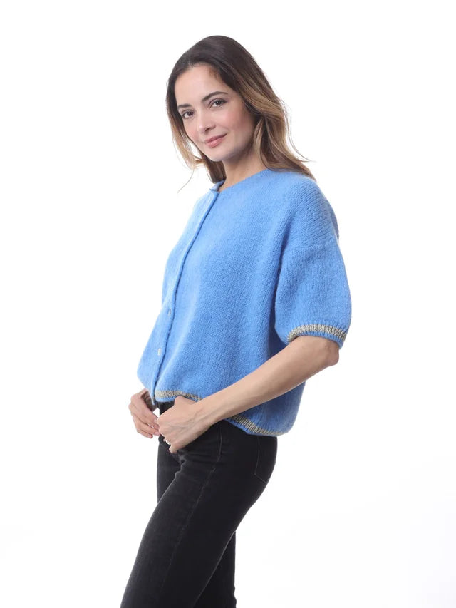 Kris ana short sleeve mohair mix cardigan light blue
