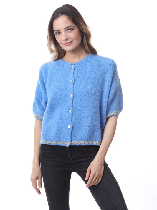 Kris ana short sleeve mohair mix cardigan light blue