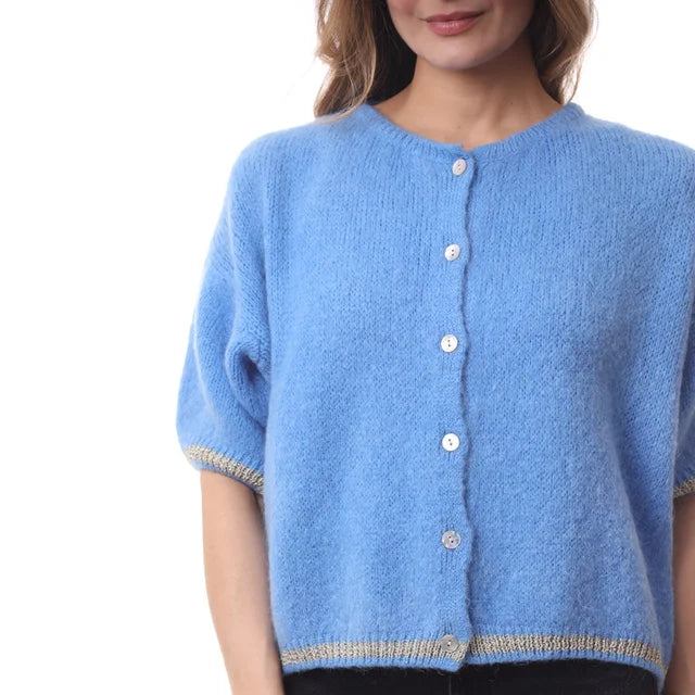 Kris ana short sleeve mohair mix cardigan light blue