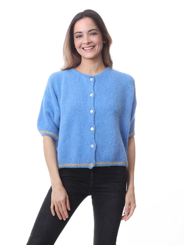 Kris ana short sleeve mohair mix cardigan light blue