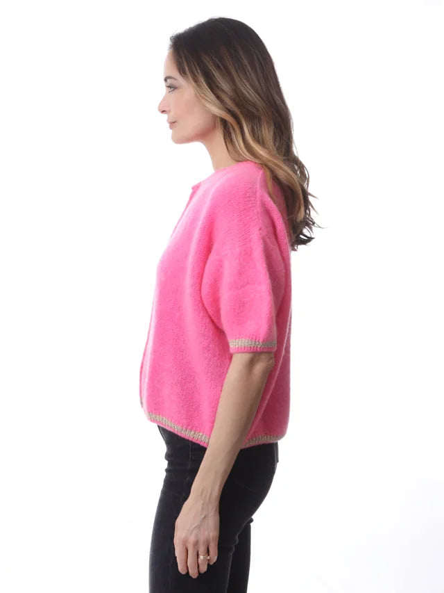 Kris ana short sleeve mohair mix cardigan- pink