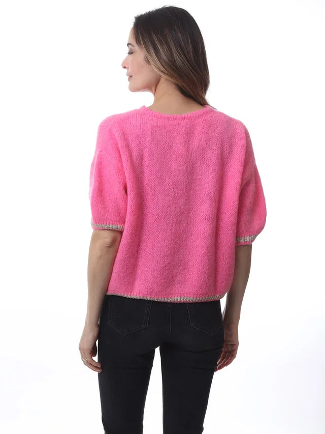 Kris ana short sleeve mohair mix cardigan- pink