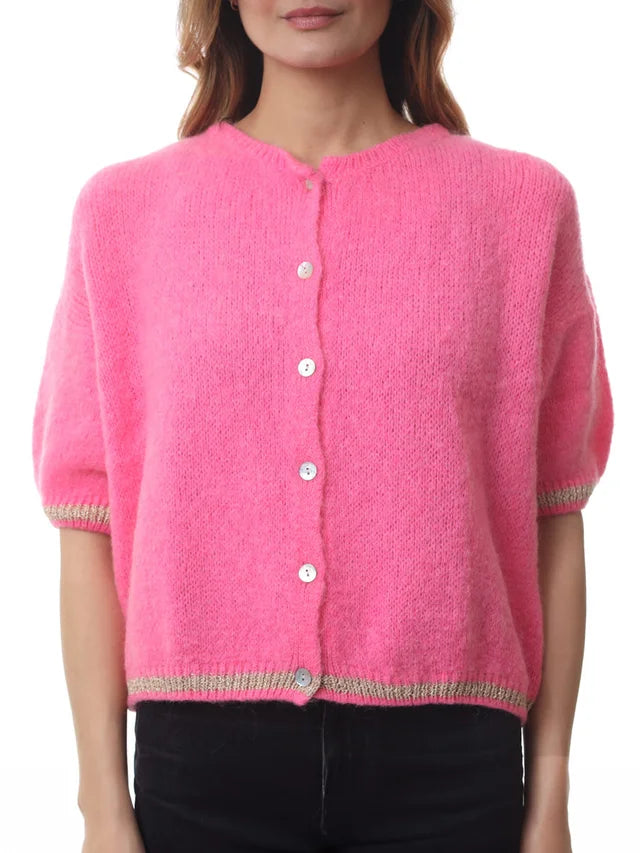 Kris ana short sleeve mohair mix cardigan- pink