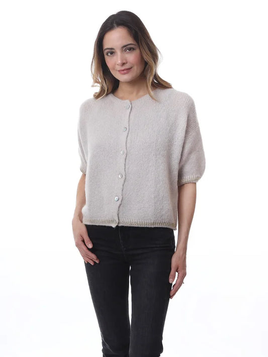 Kris ana short sleeve mohair mix cardigan -Beige