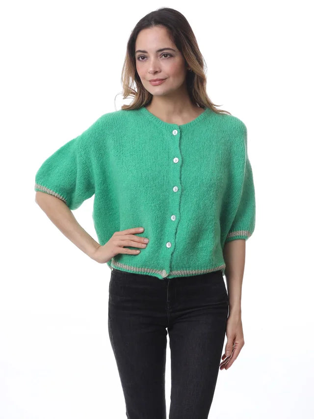 Kris ana short sleeve mohair mix cardigan- Light Green