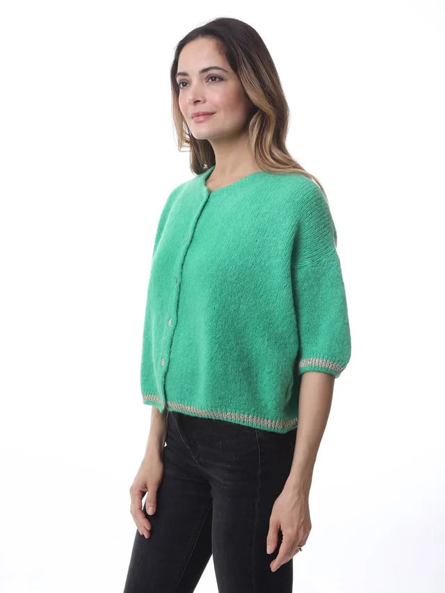 Kris ana short sleeve mohair mix cardigan- Light Green