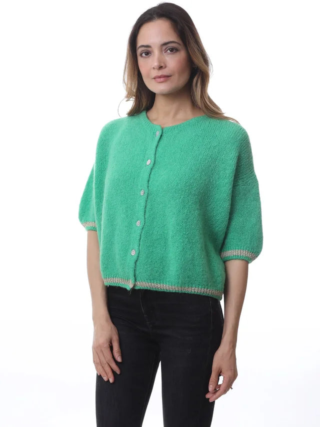 Kris ana short sleeve mohair mix cardigan- Light Green