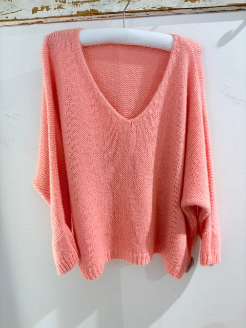 Italian collection Drop Sleeve V-Neck Mohair Jumper (Natural Fibres)2257