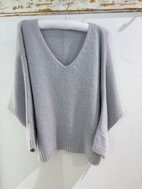 Italian collection Drop Sleeve V-Neck Mohair Jumper (Natural Fibres)2257