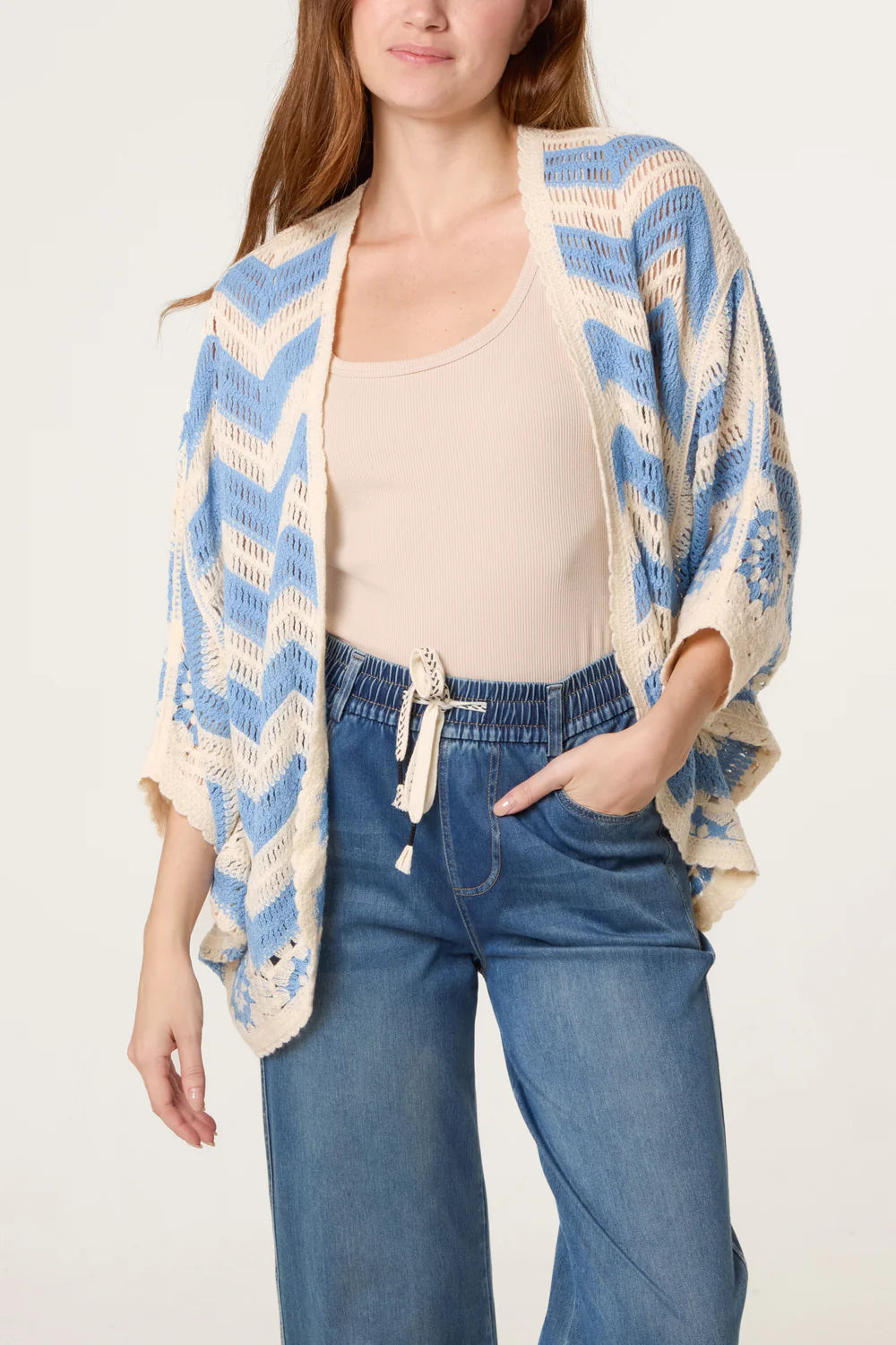 Nova London Zig Zag Crochet Batwing Cardigan