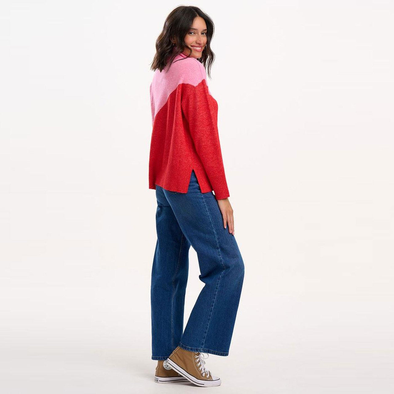 sugarhill winona roll neck pink and red block