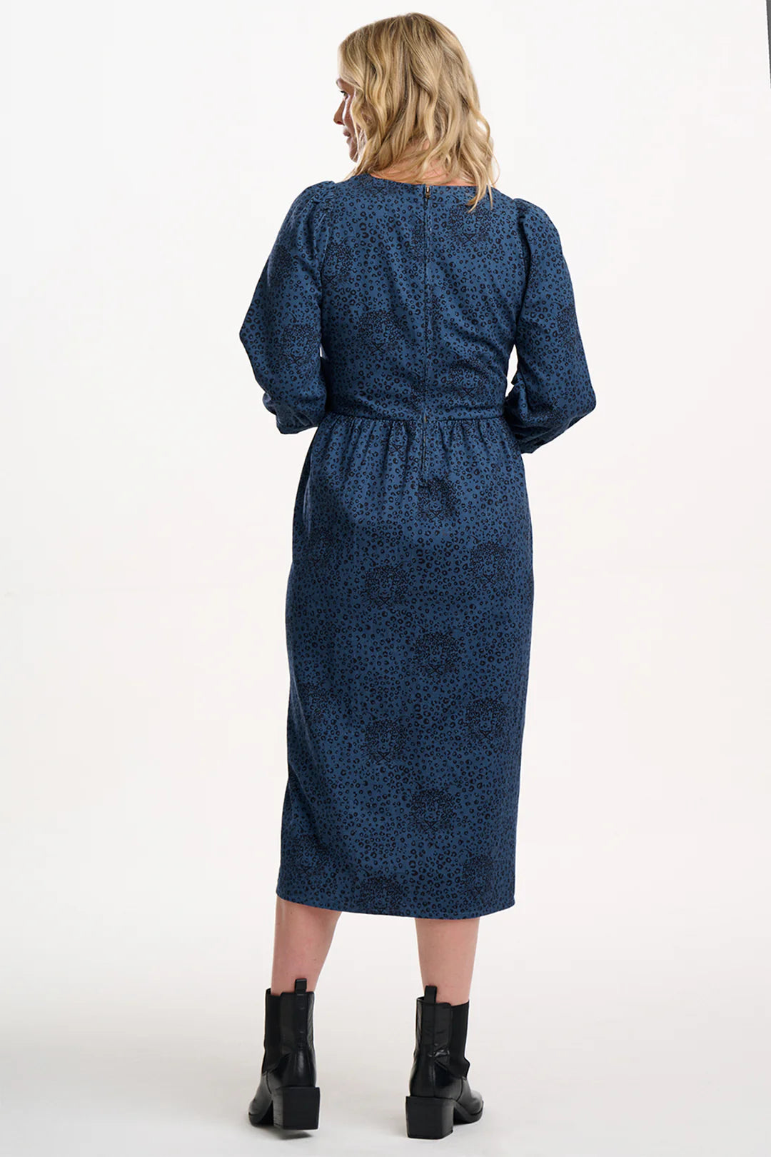 Sugarhill Maria midi smock dress navy hidden tiger