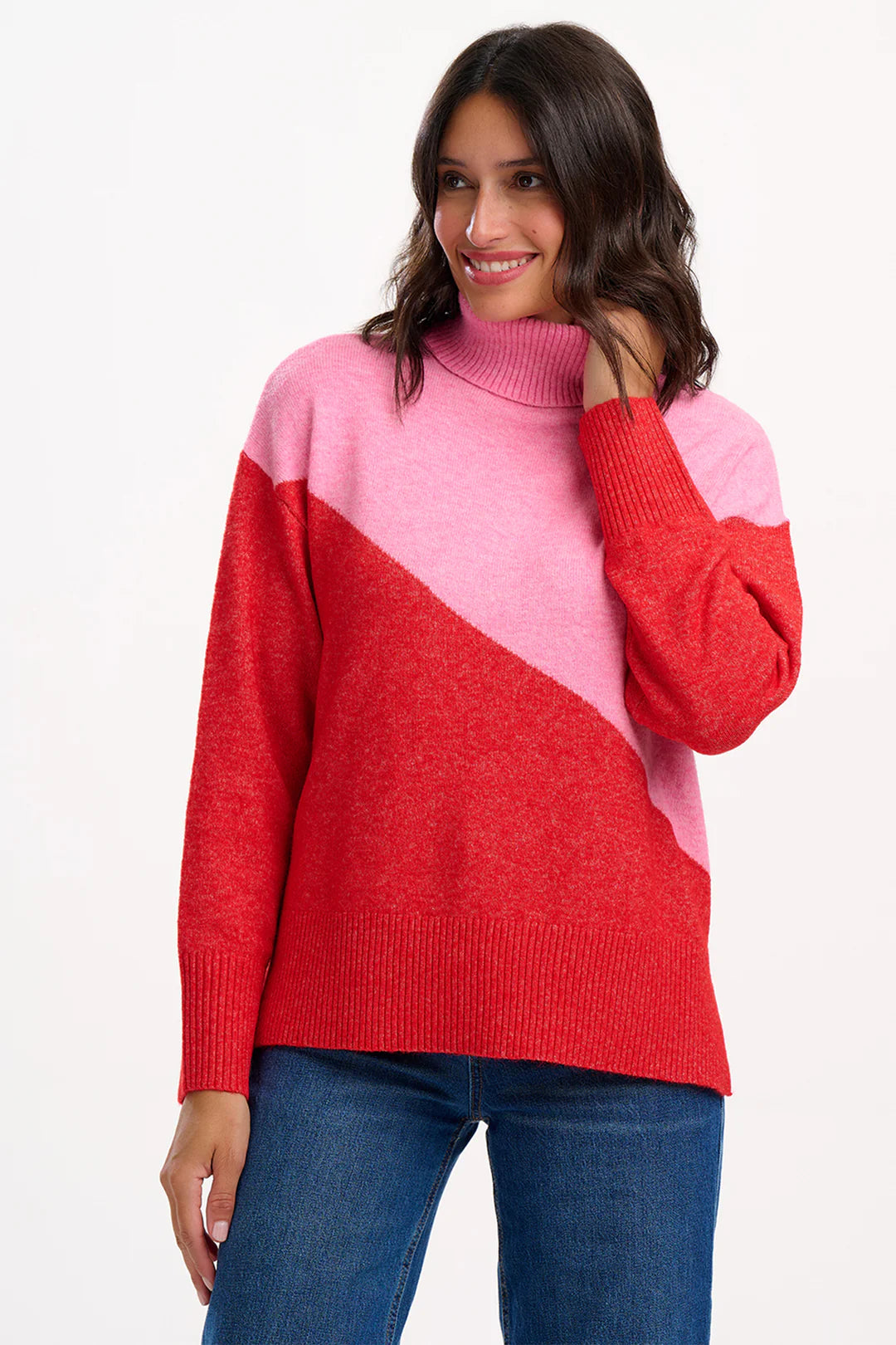 sugarhill winona roll neck pink and red block