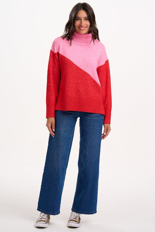 sugarhill winona roll neck pink and red block