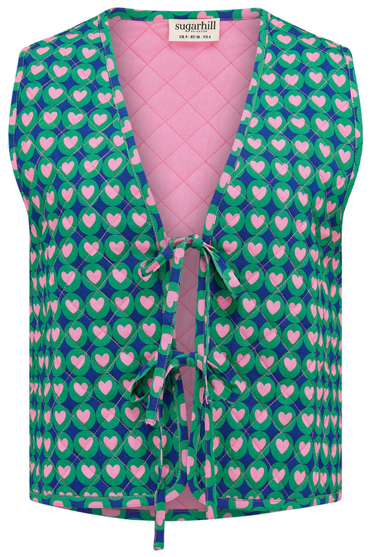 Sugarhill Vander Quilted Waistcoat - Navy, Heart Tile