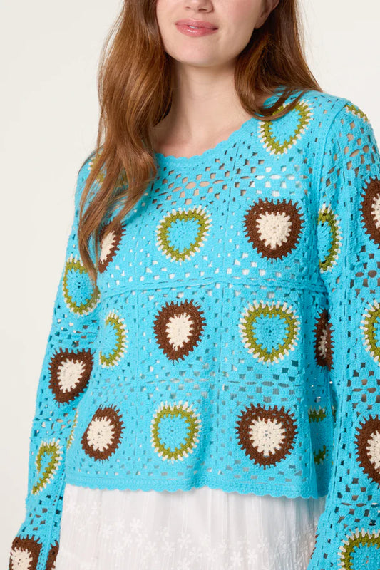 Nova London Patchwork heart crochet jumper Teal