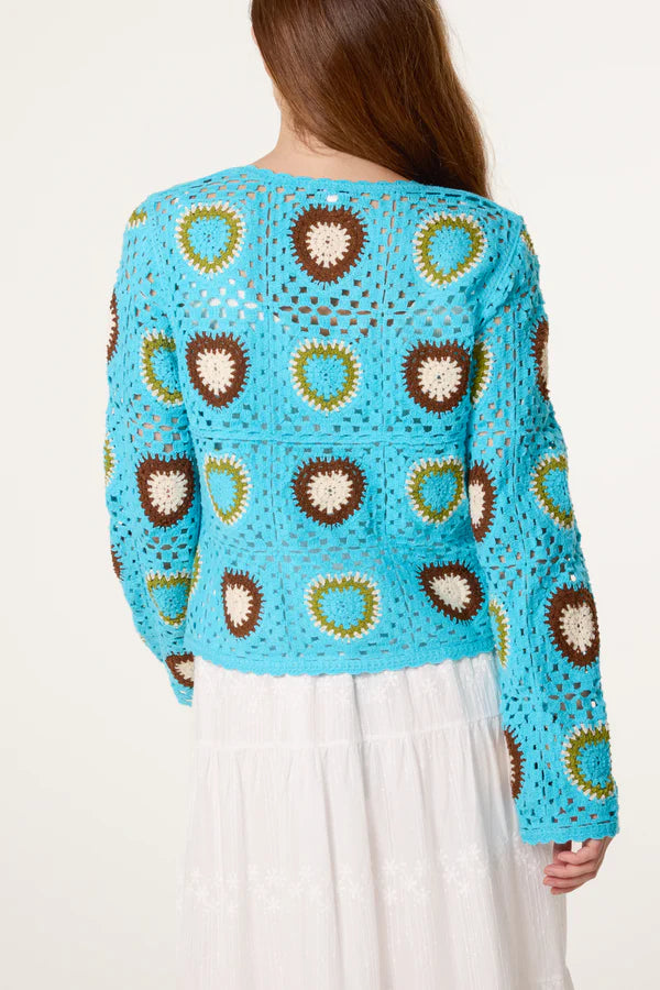 Nova London Patchwork heart crochet jumper Teal
