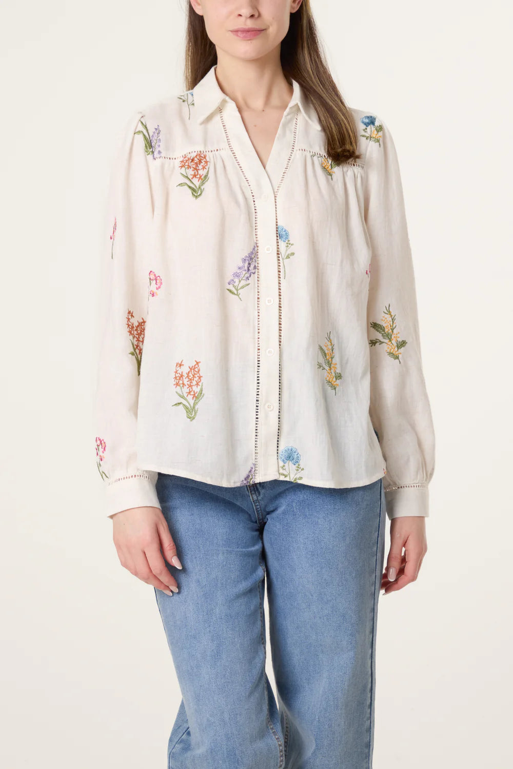 Nova Floral Embroidery Button Up Shirt