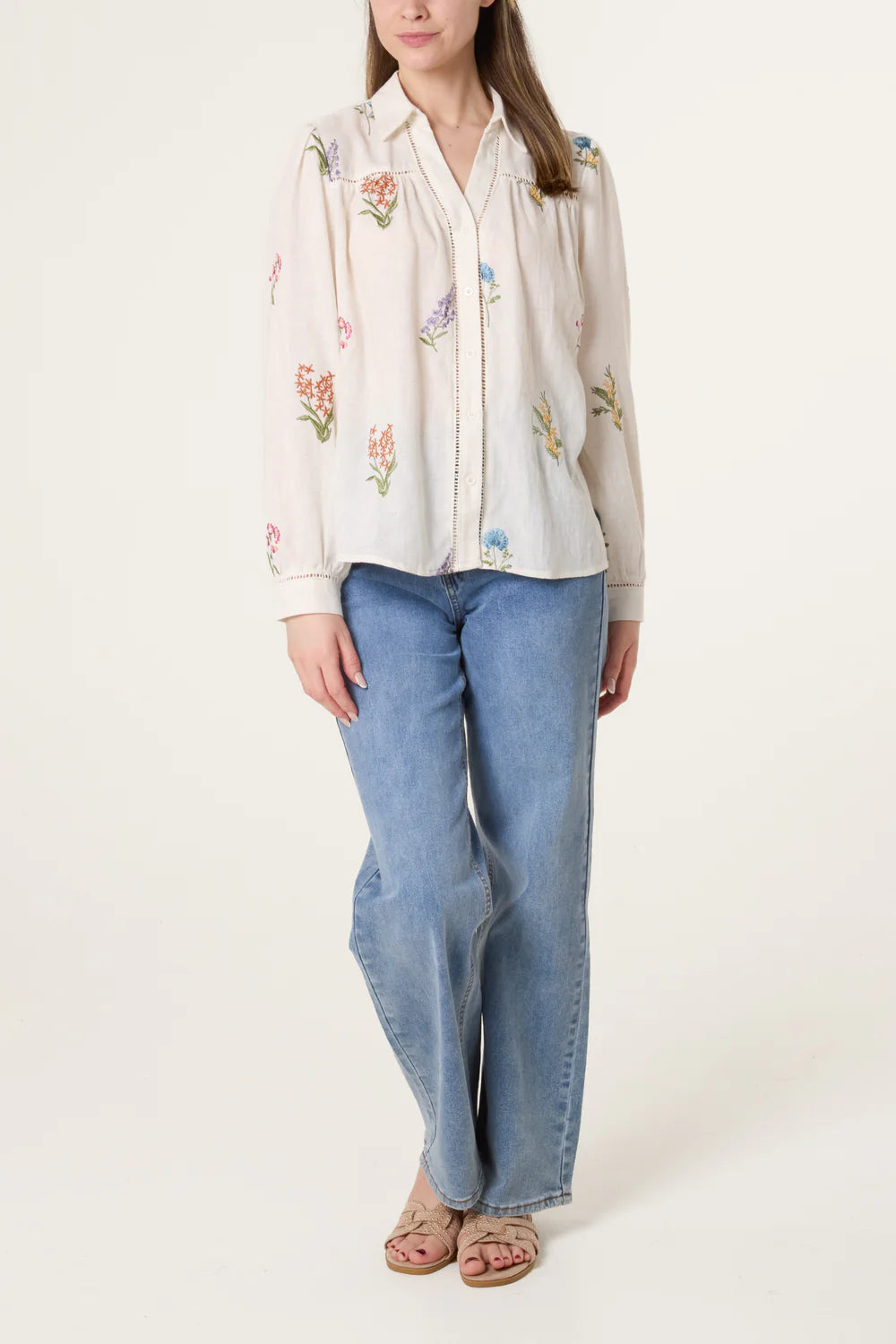 Nova Floral Embroidery Button Up Shirt