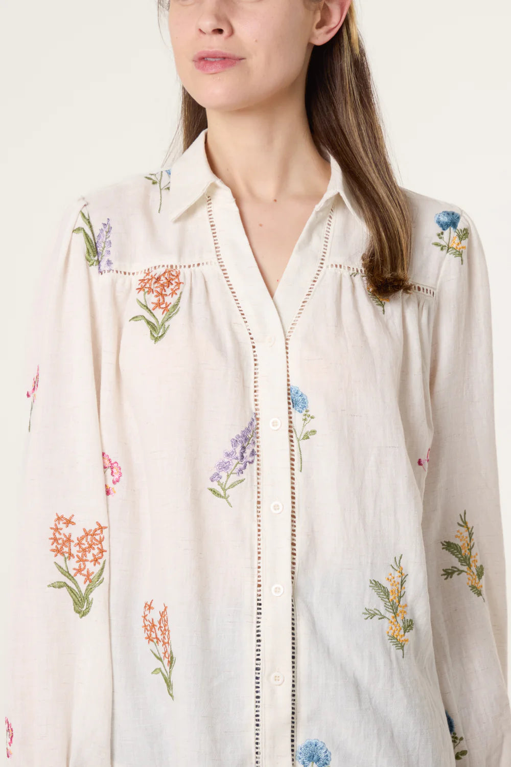 Nova Floral Embroidery Button Up Shirt