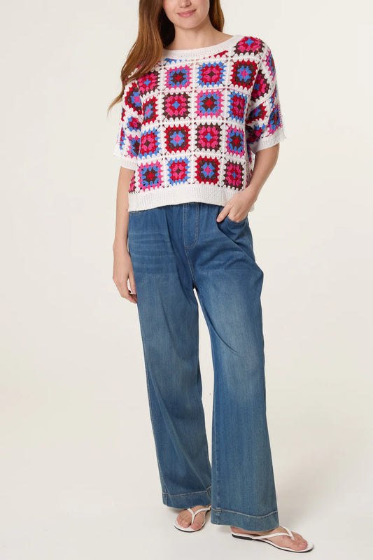 Nova London Patchwork Crochet Boxy Top
