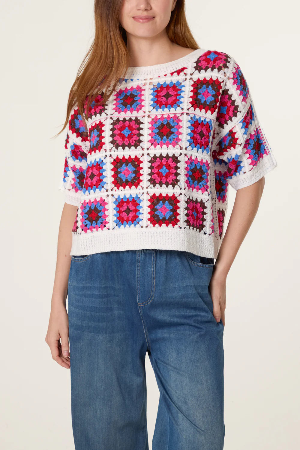 Nova London Patchwork Crochet Boxy Top