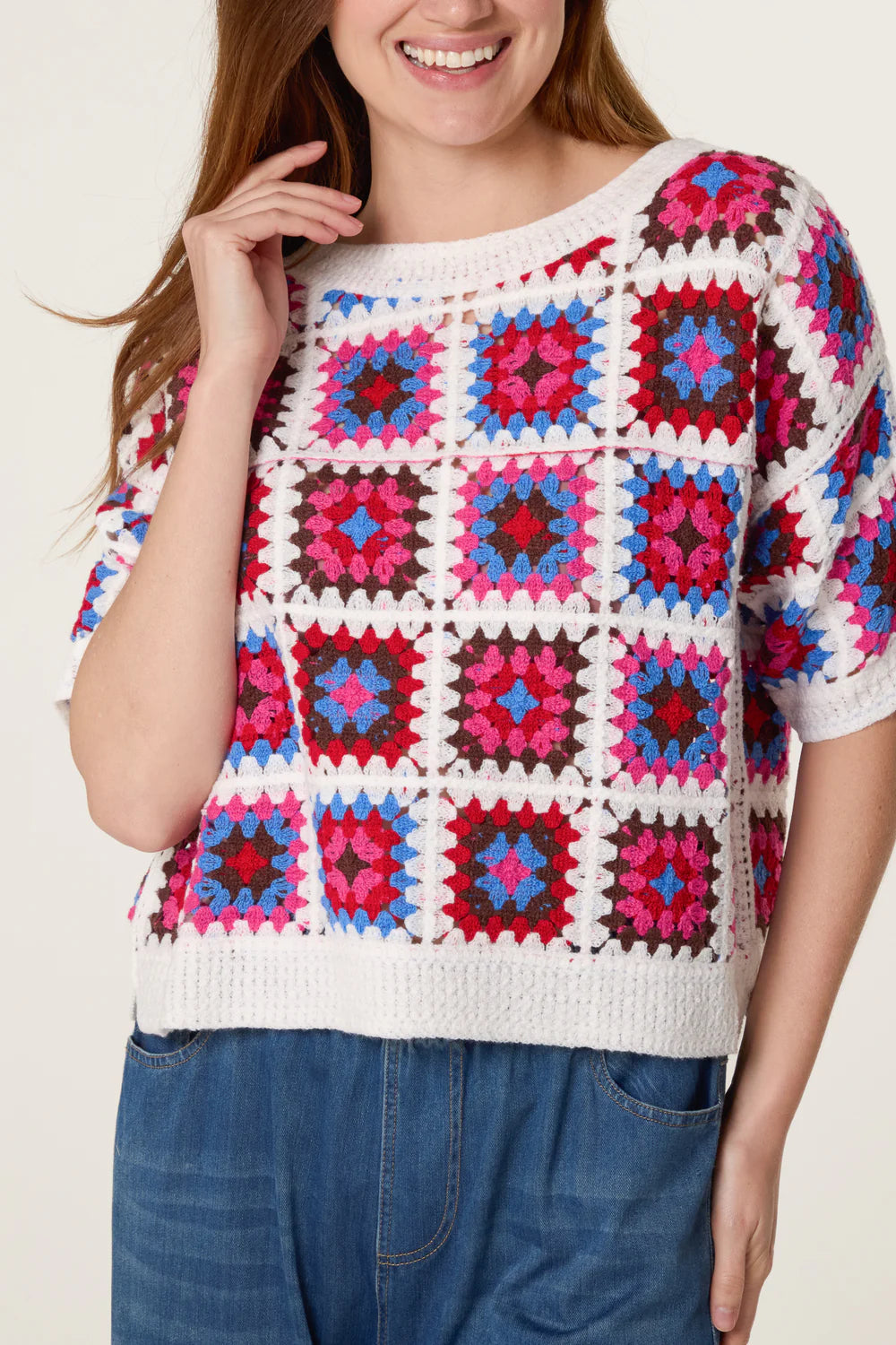 Nova London Patchwork Crochet Boxy Top