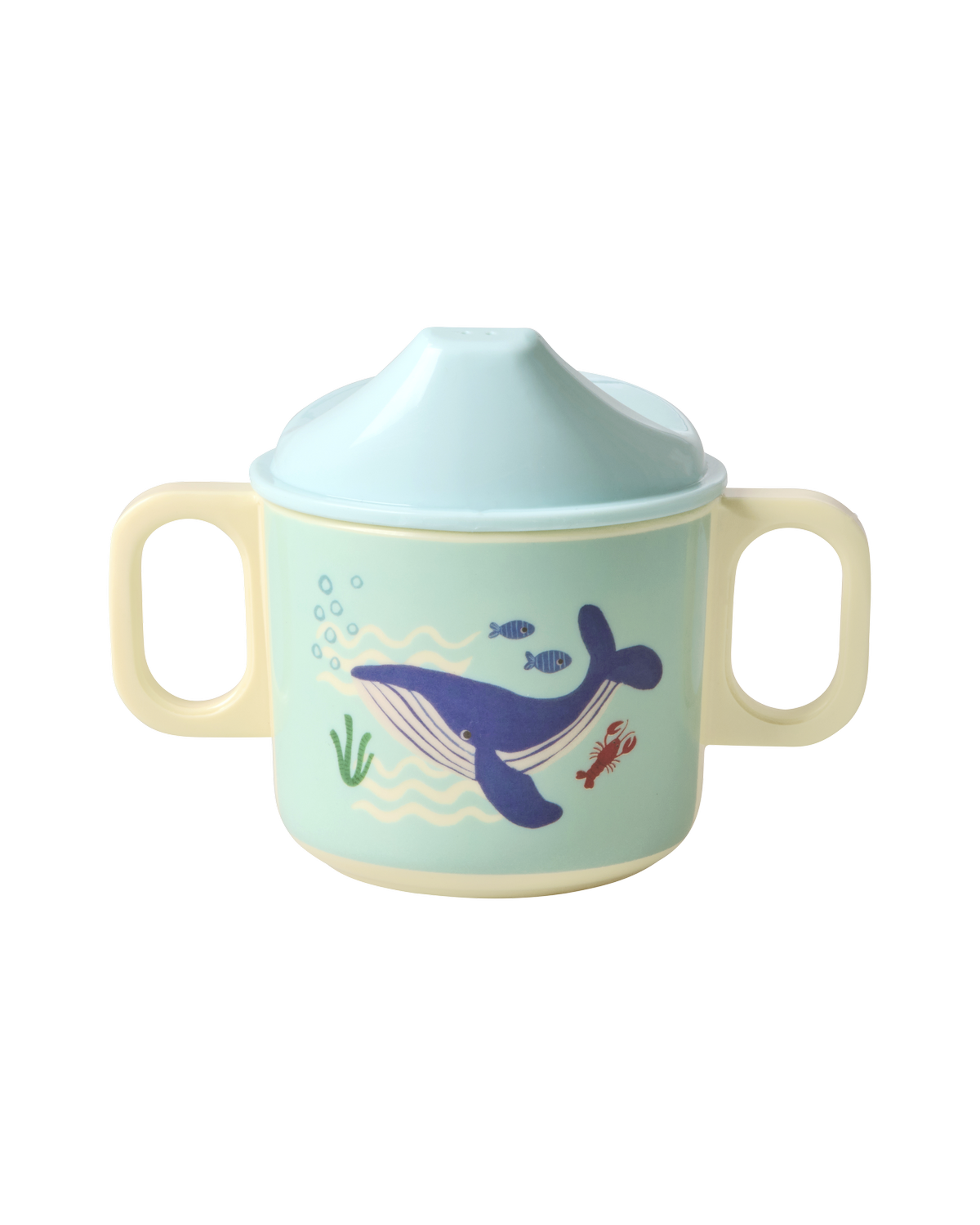 Rice baby cup with lid - blue ocean print