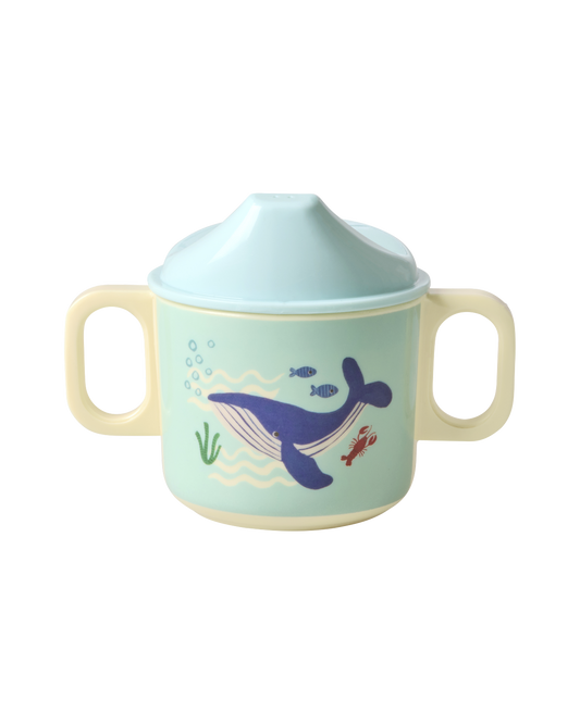Rice baby cup with lid - blue ocean print