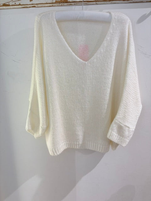Italian collection Drop Sleeve V-Neck Mohair Jumper (Natural Fibres)2257