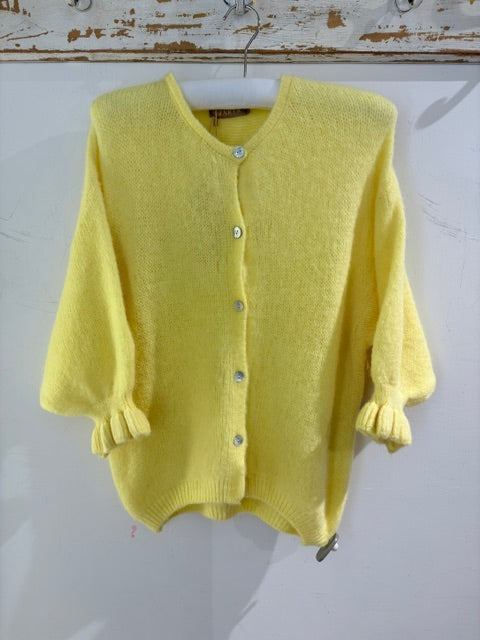 Marta Soft Knit Button Cardigan with Frill Cuffs yellow