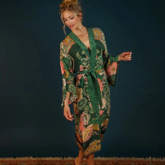 Powder Folk Art Fern Kimono Gown