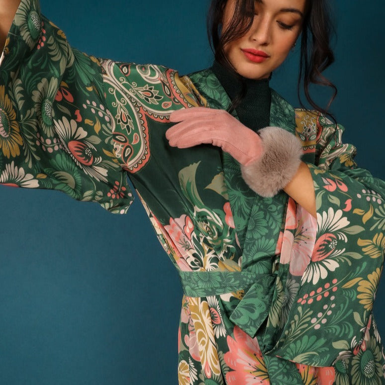 Powder Folk Art Fern Kimono Gown