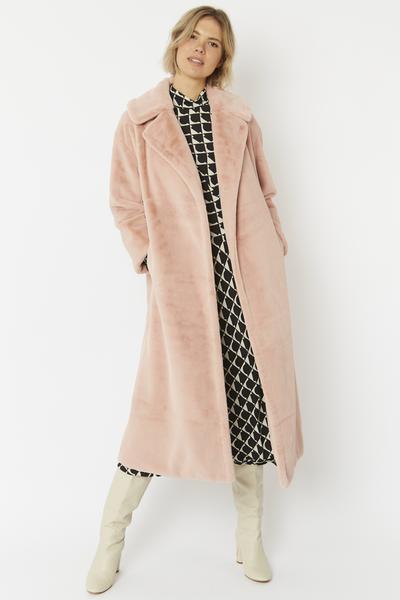 Luxury Faux Fur Maxi Coat - Pale Pink