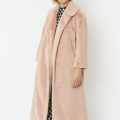 Luxury Faux Fur Maxi Coat - Pale Pink