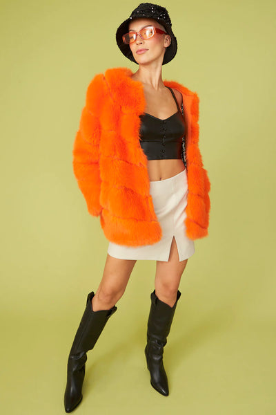 Jayley Faux fur orange striped coat