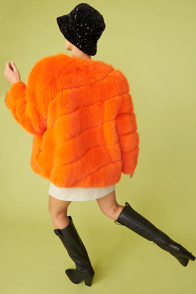Jayley Faux fur orange striped coat