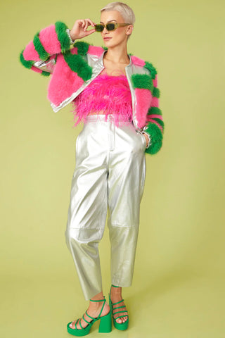 Jayley Faux fur pink bomber jacket