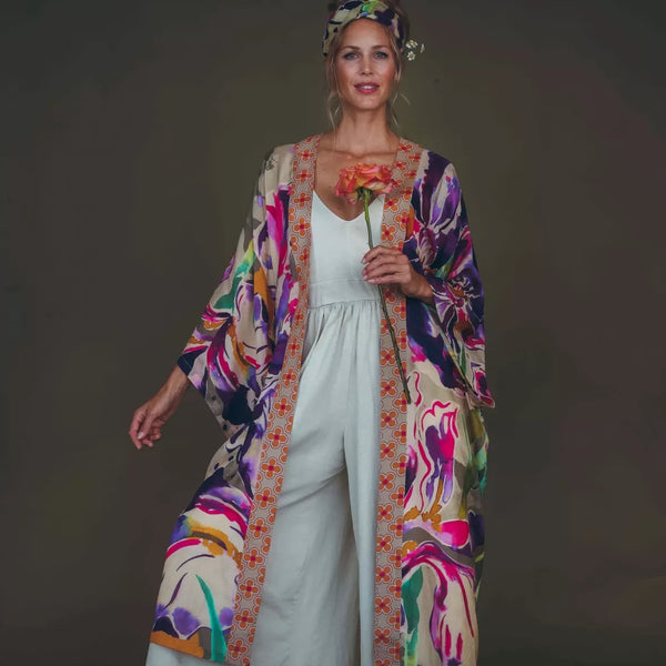 Powder Iris Sage Long Kimono Gown