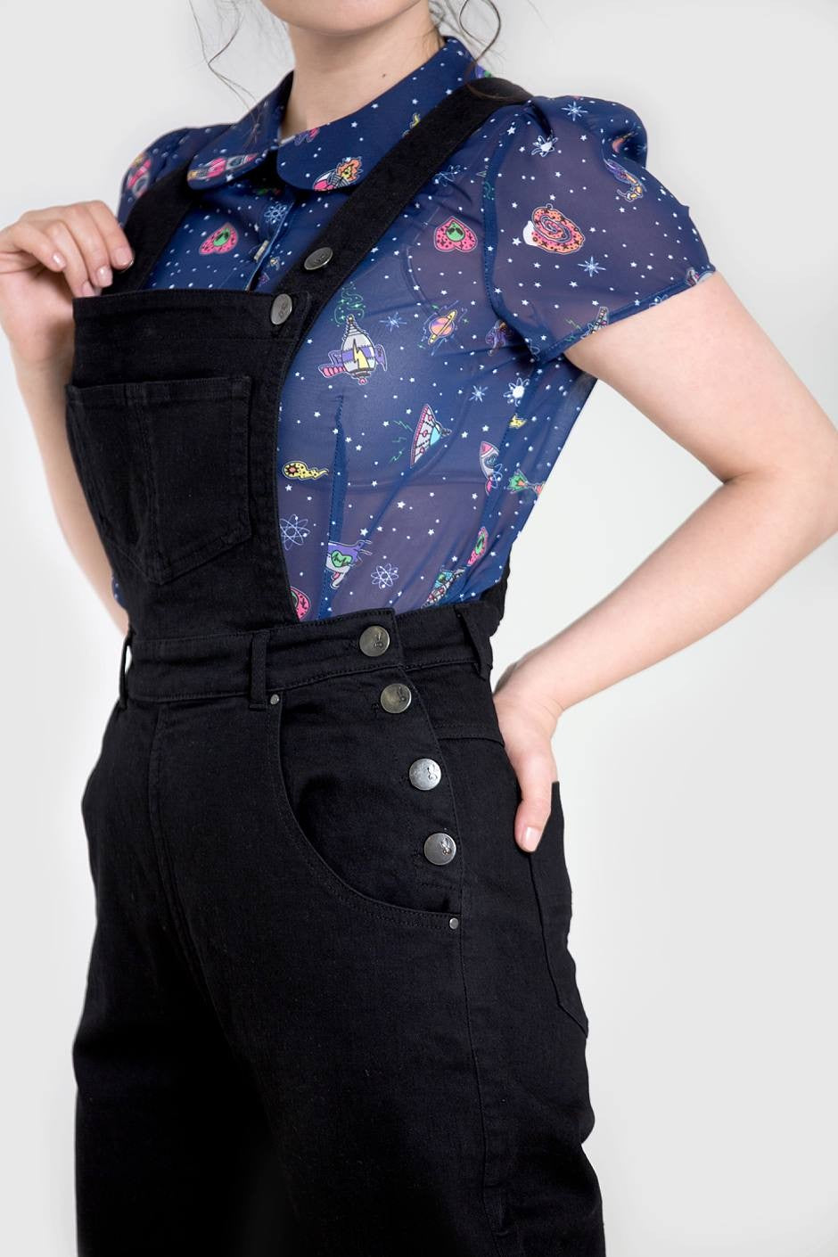 Hell Bunny Elly May Black Dungarees