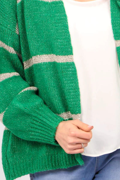Sarta Green and gold cardigan with thin stripe
