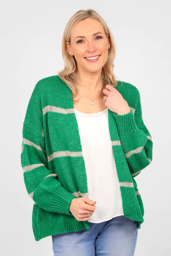 Green and gold cardigan with thin stripe