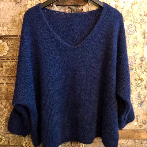 Italian Knitwear - Mohair mix knitted jumper - Navy blue