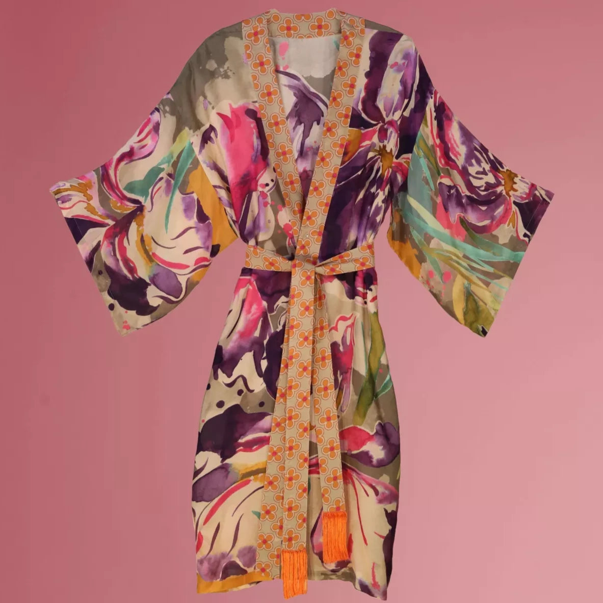 Powder Iris Sage Long Kimono Gown