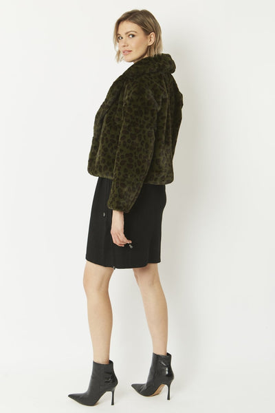 Jayley Dark Green Animal cropped Faux fur coat