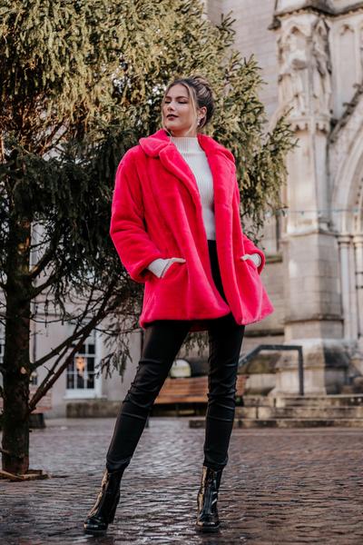 Luxury Faux Fur Midi Coat - Pink