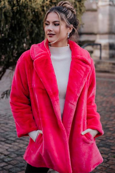 Luxury Faux Fur Midi Coat - Pink