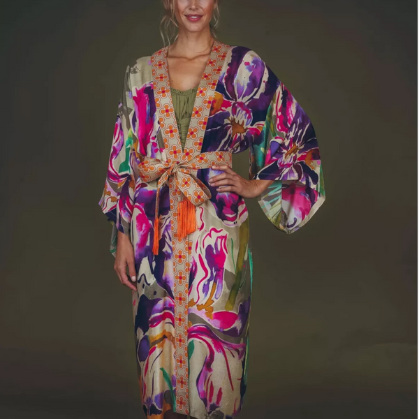 Powder Iris Sage Long Kimono Gown