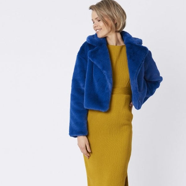 JAYLEY Blue Faux Fur Cropped Coat
