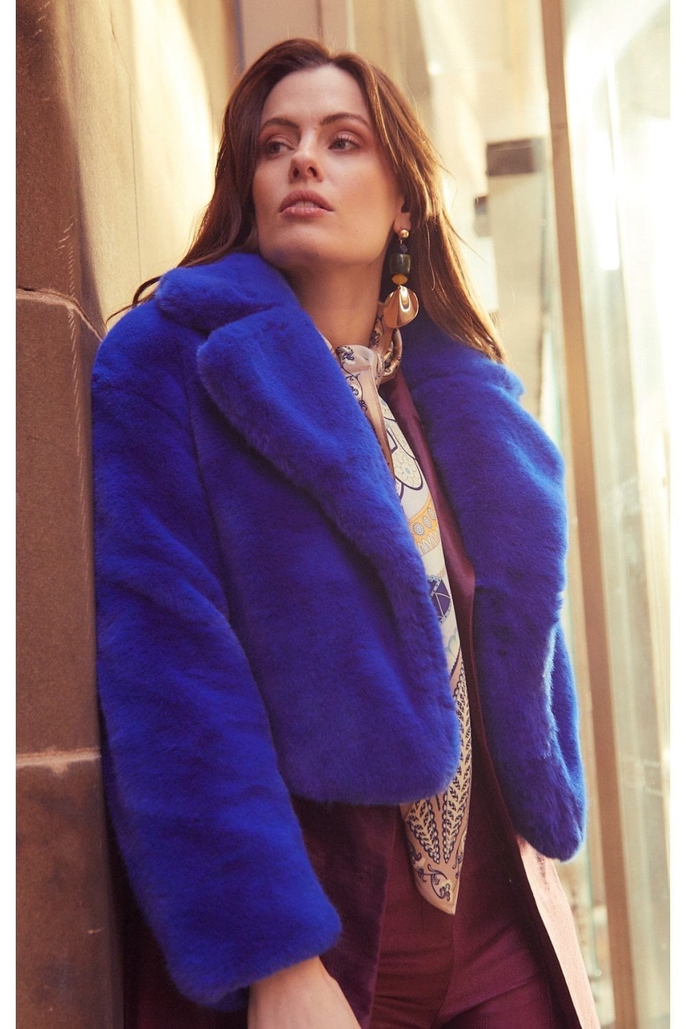JAYLEY Blue Faux Fur Cropped Coat